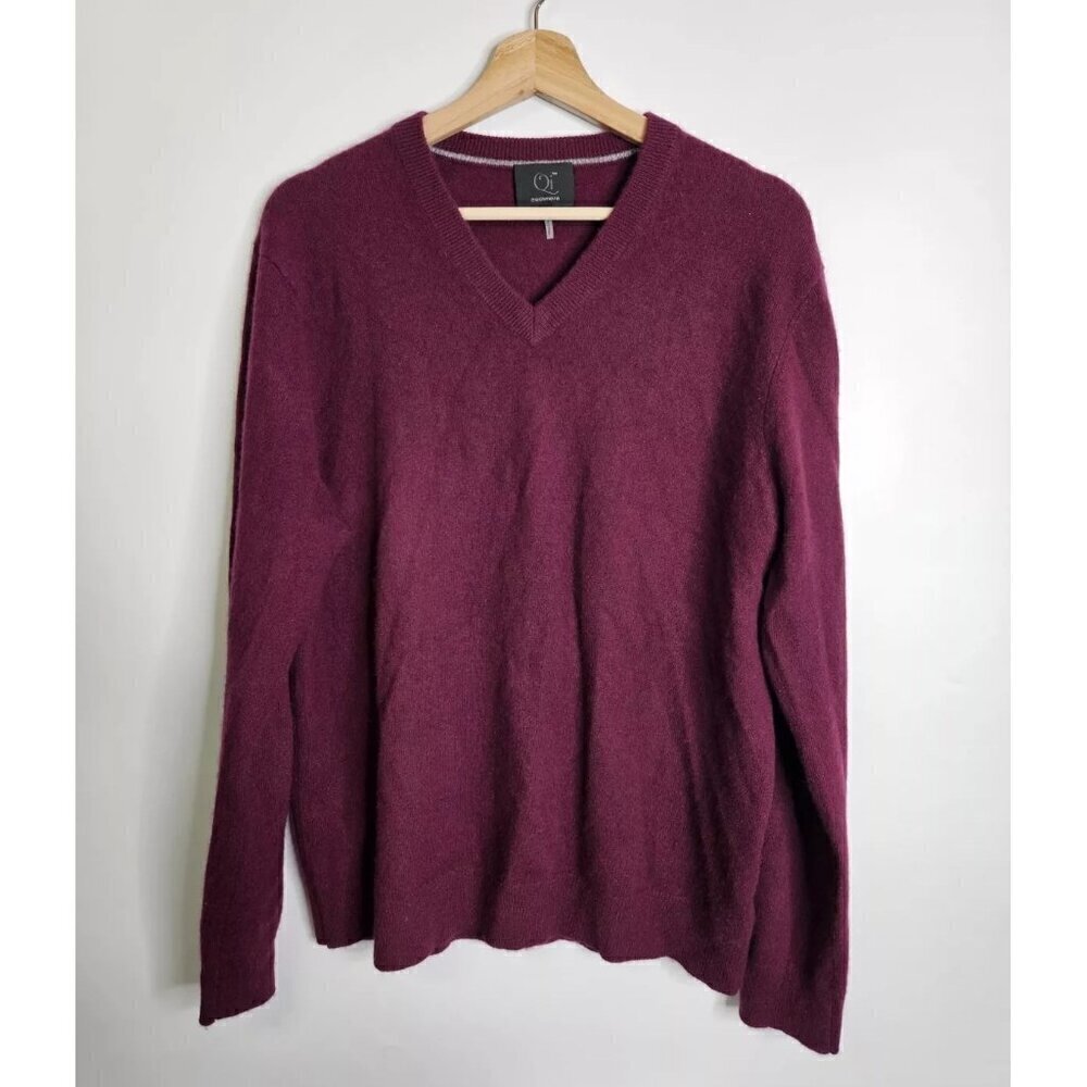 Qi 100% Cashmere Marron V-Neck Pullover Soft Long Sleeve Sweater Mens Size Large
